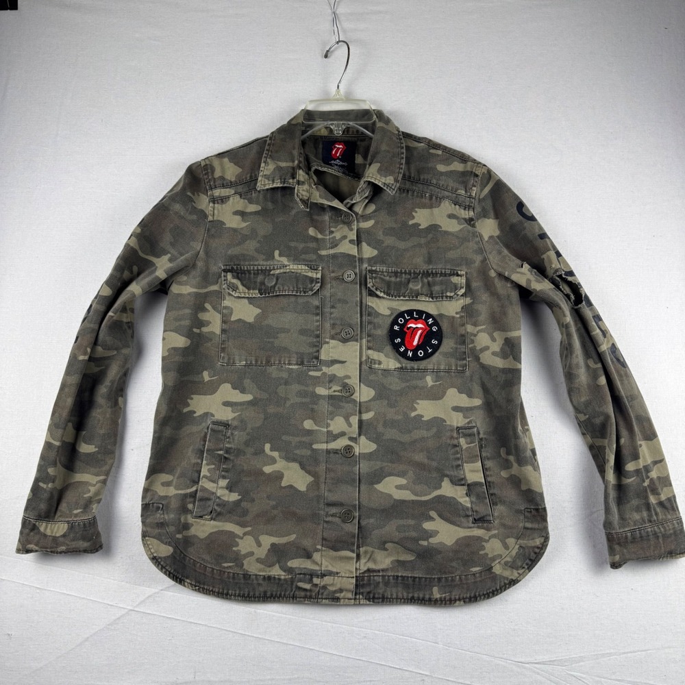 Forever 21 Rolling Stones Camo Utility Jacket Mens Medium 1978 Tour Distressed